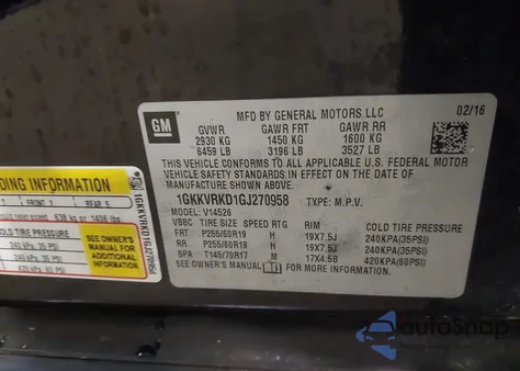 2016 GMC Acadia Slt-1 from USA, damaged, VIN 1GKKVRKD1GJ270958